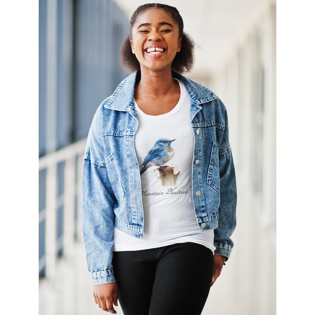 Camiseta Cores de água de pássaros-azuis de montanha-branca (Criador carregado)