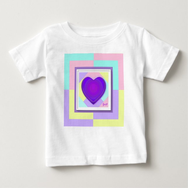 Camiseta Cores de pastel e corações roxos batendo (Frente)