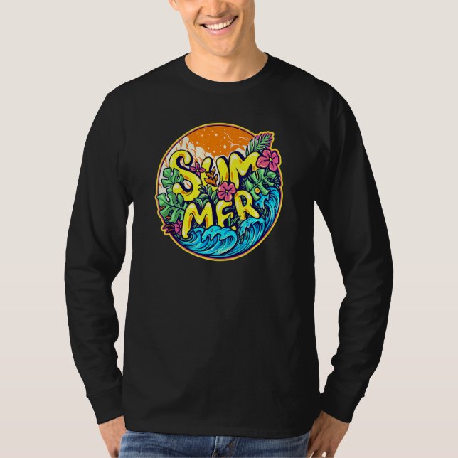 Camiseta Cores De Verão Ondas De Hibiscus Flores E Banana (Frente)