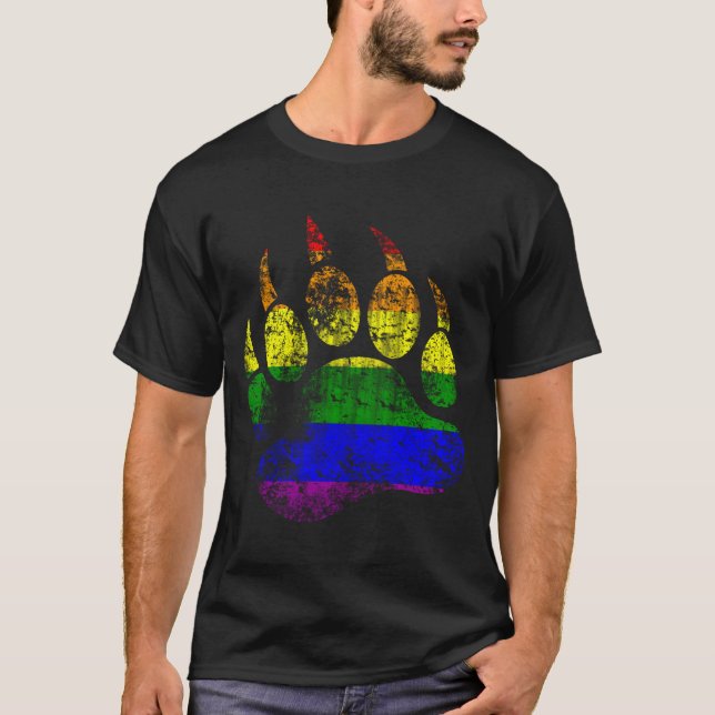 Camiseta Cores do Orgulho Gay Urso Desgastado Bandeira Arco (Frente)