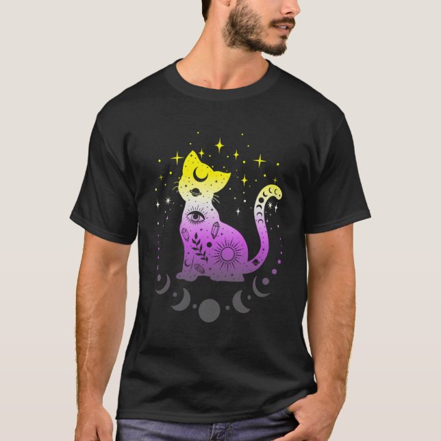 Camiseta Cores do Sinalizador do Orgulho Não Binário C (Frente)