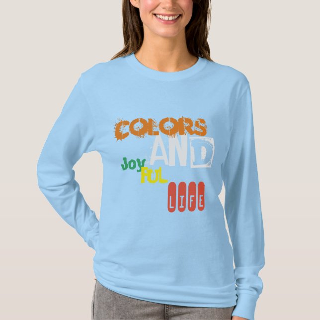 Camiseta Cores e alegria vida azul giro para ela (Frente)