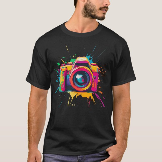Camiseta Cores e Câmera Combinados Para Vibrações Alegres (Frente)