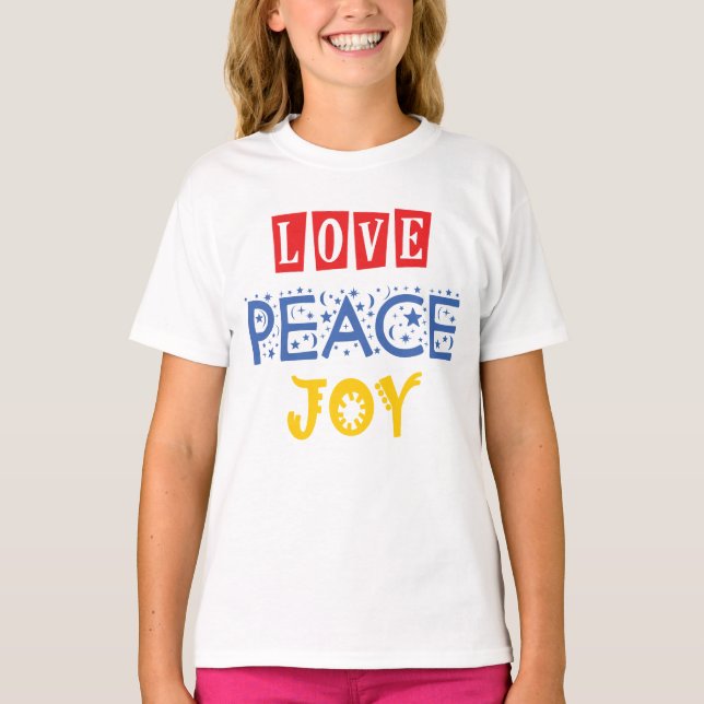 Camiseta Cores e Palavras Vibrantes: Amar Joia da Paz (Frente)