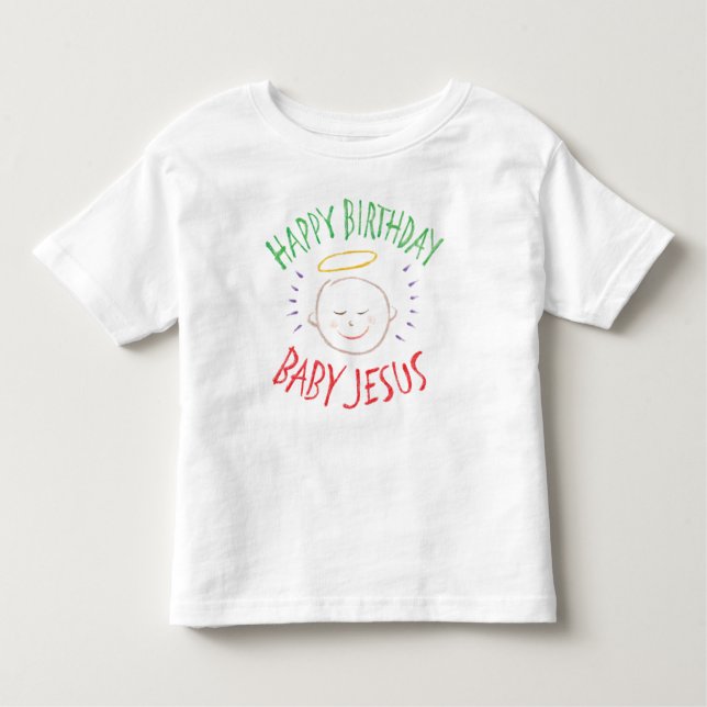 Camiseta Cores Feliz Aniversário Feliz Jovem Jesus Religios (Frente)