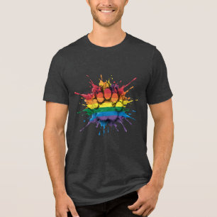 Camiseta Cores legais de arco-íris respingam Garra de Urso 