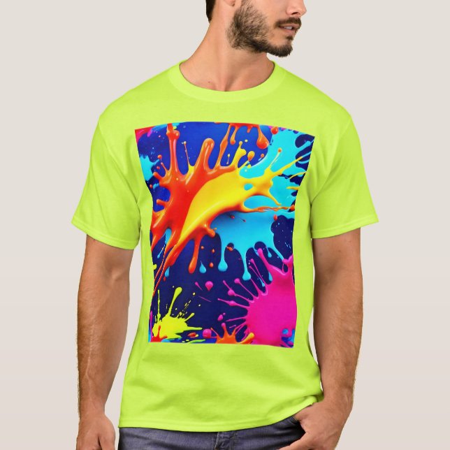 Camiseta Cores Neon Explosivas em Abstrato (Frente)