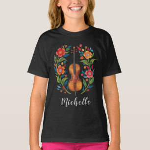 Camiseta Cores Personalizadas Flor de Campo Boho Violino Fl