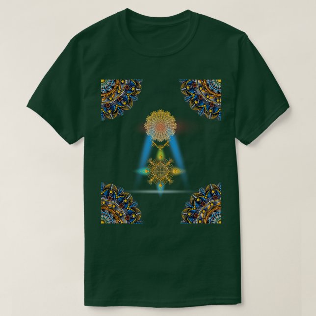 Camiseta Cores quentes Mandala ouro arco-íris (Frente do Design)