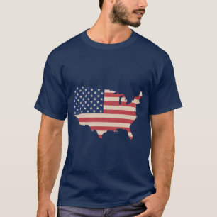 Camiseta Cores retros do mapa da bandeira dos EUA América