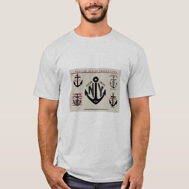 Camiseta Cores tradicionais dos ícones náuticos da âncora (Frente)