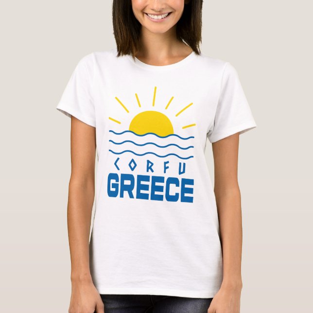 Camiseta Corfu Grécia Sol e Ondas Marítimas Mulheres (Frente)