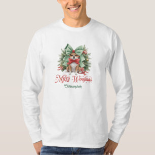 Camiseta Corgão de aquarela elegante com arco de Natal