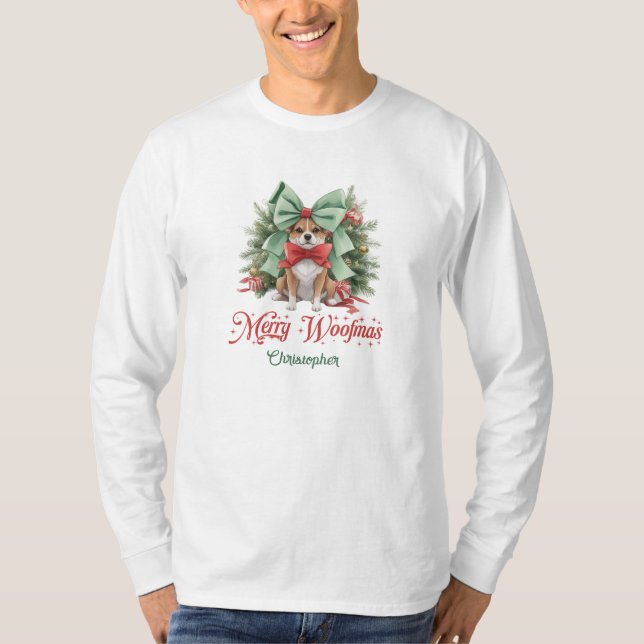 Camiseta Corgão de aquarela elegante com arco de Natal (Frente)