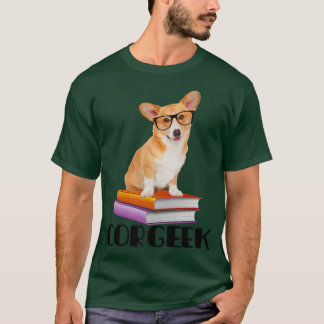 Camiseta Corgeek Leading Books Geek Engraçado Corgi Dog Lov