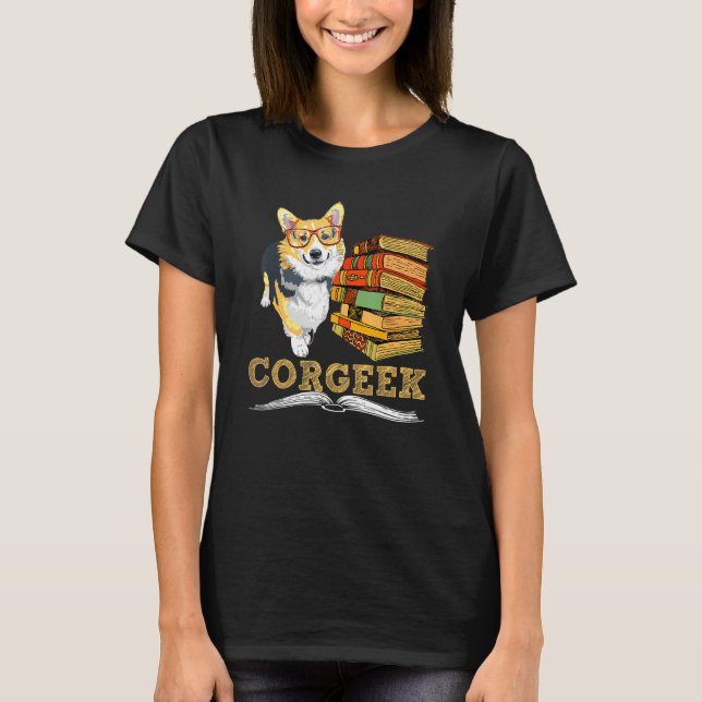 Camiseta Corgeek Reading Books Reading E Corgi Dog (Frente)