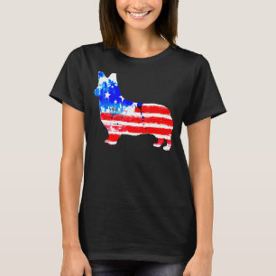 Camiseta Corgi 4 De Julho Americano Flag Watercolor U