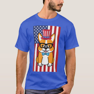 Camiseta Corgi 4 de julho Bandeira Americana Puppy USA Dog