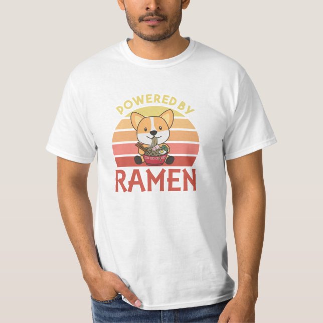 Camiseta Corgi Acionado Por Ramen Cute Kawaii Noodle Dogs (Frente)