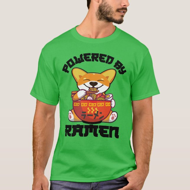 Camiseta CORGI ALIMENTADA POR RAMEN | Kawaii Corgi Eating R (Frente)