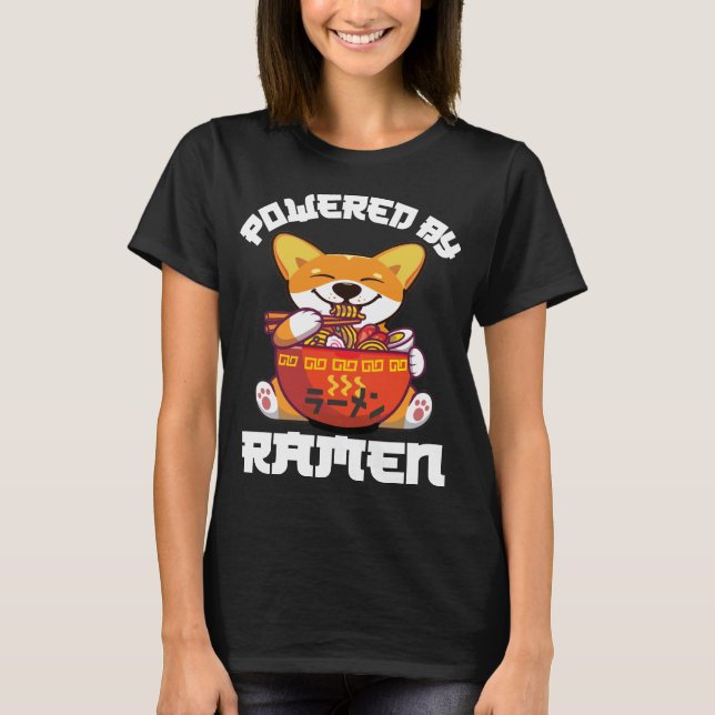 Camiseta CORGI ALIMENTADA POR RAMEN | Kawaii Corgi Eating R (Frente)