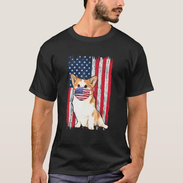 Camiseta Corgi American Flag Dog Veste Face Máscara 4 De Ju (Frente)