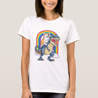 Camiseta Corgi Andando Dinossauro T rex Espaço Engraçado Ga