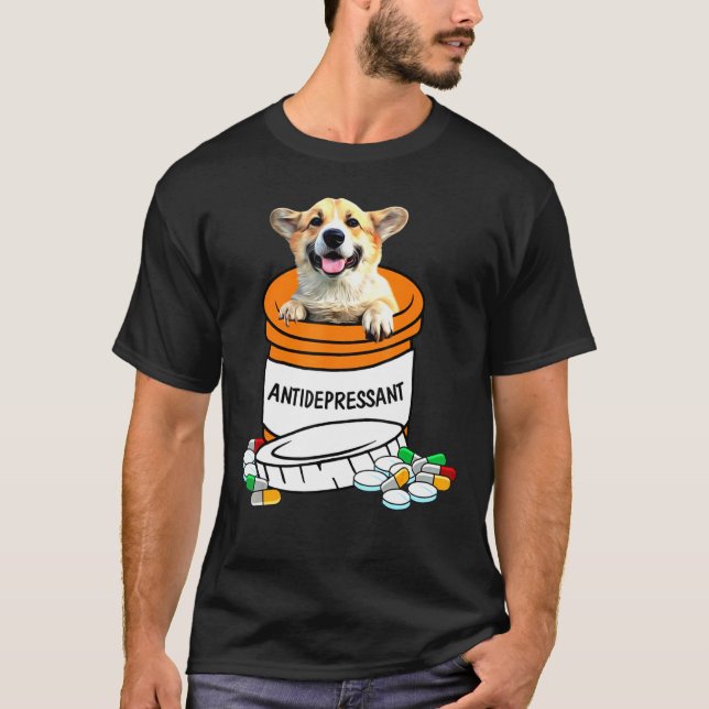 Camiseta Corgi Antidepressivo Antidepressivos Cão Cachorro (Frente)