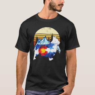Camiseta Corgi Antigo Bandeira do Colorado Pôr do Sol Retro