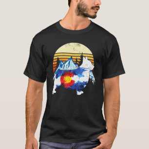 Camiseta Corgi Antigo Bandeira do Colorado Pôr do Sol Retro
