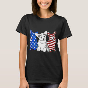 Camiseta Corgi Bandeira Americana Dia da Independência Cor