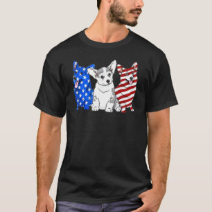Camiseta Corgi Bandeira Americana Dia da Independência Corg