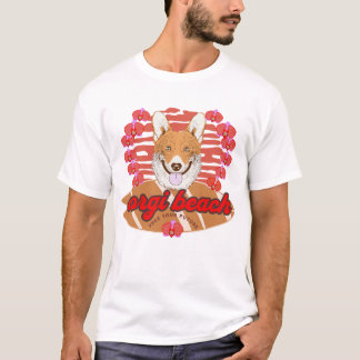 Camiseta Corgi Beach orquídeas coloridas Prancha de Surf Re