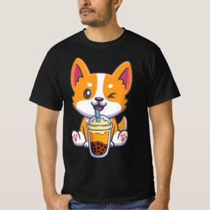 Camiseta Corgi Bebendo Boba Bubble Tea Drink Anime Kaw