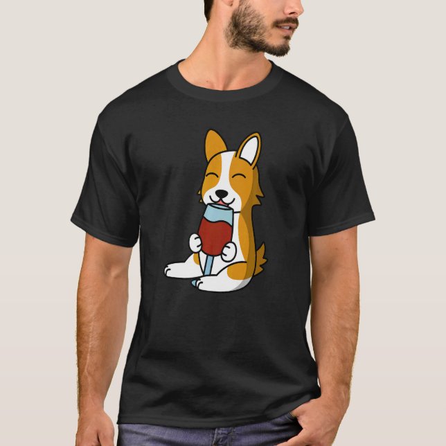 Camiseta Corgi Bebendo Vinho Cachorro   (Frente)