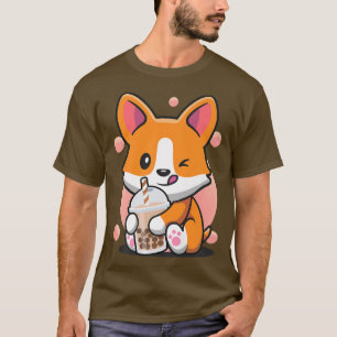 Camiseta Corgi Boba Tea Funny Puppy Bebendo Bubble Tea Dog