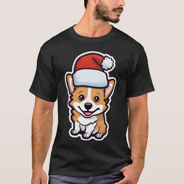 Camiseta Corgi, boné de Natal, amigo Corgi (Frente)