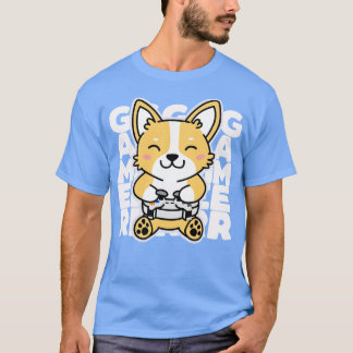 Camiseta Corgi Bonito Jogando Videos games Kawaii