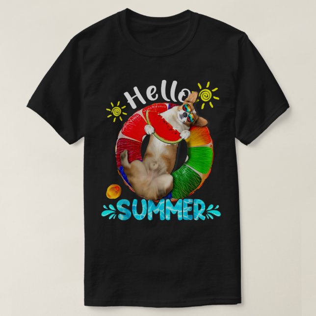 Camiseta Corgi Bonito Nadando Piscina Comendo Melancia Hell (Frente do Design)
