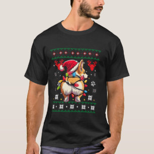 Camiseta Corgi Bumbum Engraçado Frio Natal Luz Santa Hat S