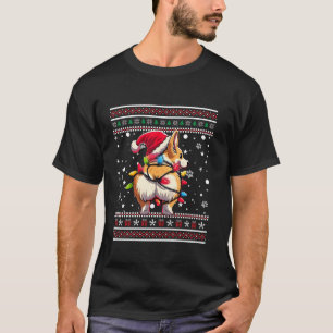Camiseta Corgi Bumbum Engraçado Frio Natal Luz Santa Hat S