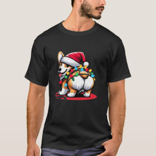 Camiseta Corgi Bumbum Engraçado Natal Luz Santa Hat Bonito 