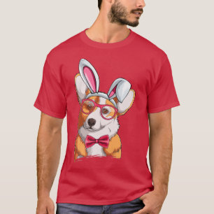 Camiseta Corgi Bunny Ears Óculos Ovos Páscoa Cachorro Coruj