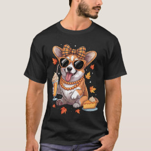 Camiseta Corgi Cachorro Arco Meninas Mulheres Outono Folhas
