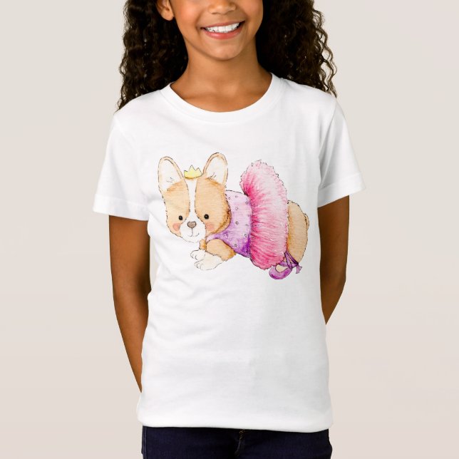 Camiseta Corgi Cachorro Ballerina Watercolor (Frente)