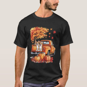 Camiseta Corgi Cachorro Caminhão Abóbora Outono Folhas de O