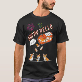 Camiseta Corgi Cachorro Comprimidos Felizes T