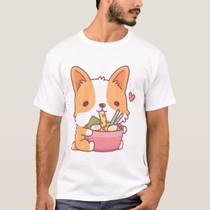 Camiseta Corgi Cachorro Corgi Ramen Comendo