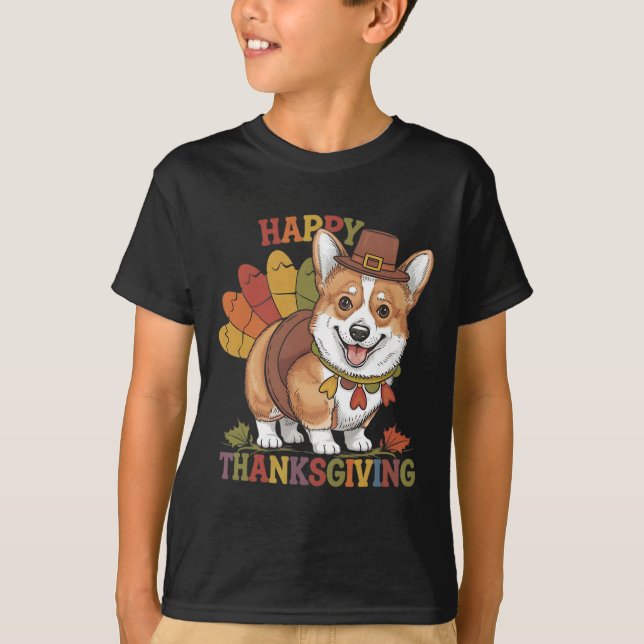 Camiseta Corgi Cachorro de Ação de Graças Peru (Frente)