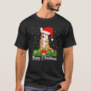 Camiseta Corgi Cachorro Iluminação de Natal Feliz Natal Cor